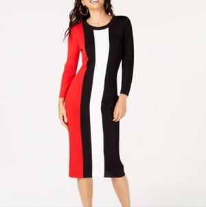 INC International Concepts Red, Black, and White Long Sleeve Dress
